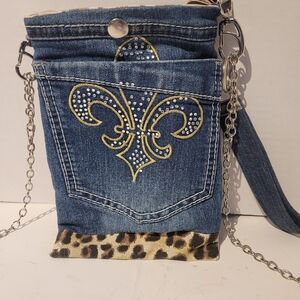 Stylish Denim Crossbody Bag with Gold Accents